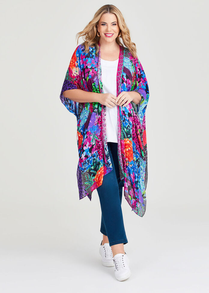 Patchwork Cape Kimono, , hi-res