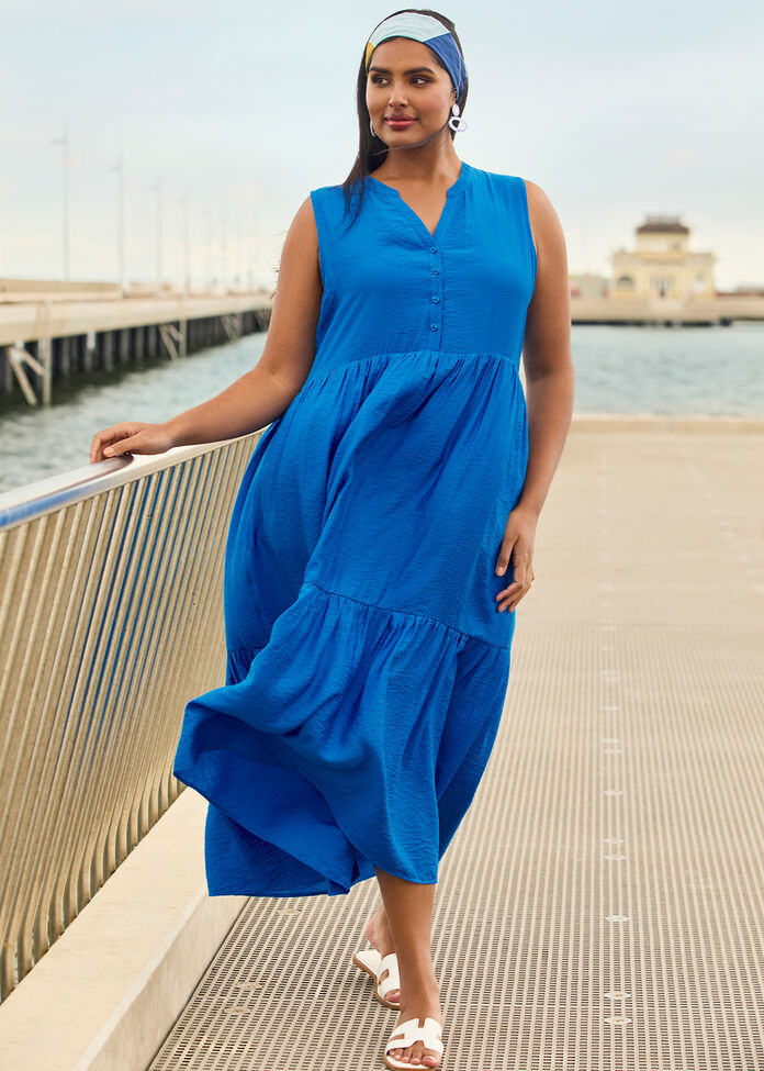 Natural Sleeveless Tiered Dress, , hi-res