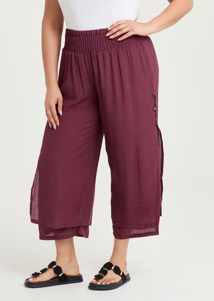 Natural Tiered Wide Leg Crop Pant, , hi-res