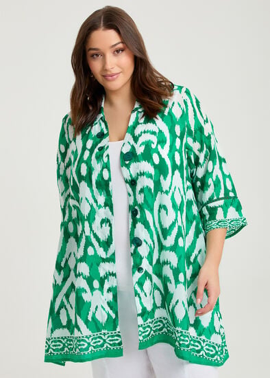 Plus Size Ikat Border Natural Shirt