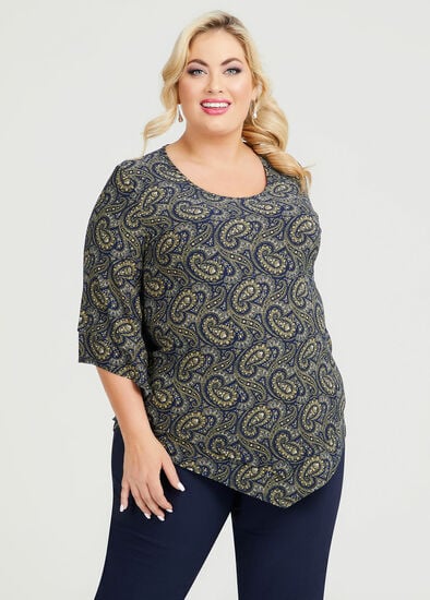 Plus Size Paisley Bell Sleeve Tunic