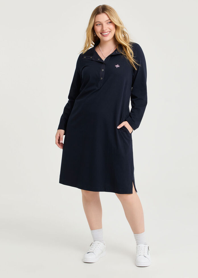 Cotton Long Sleeve Polo Dress, , hi-res