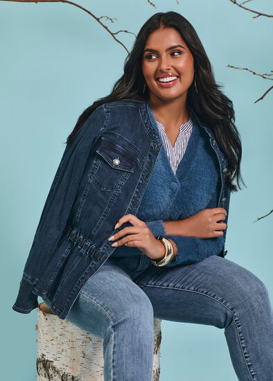 Plus Size Cotton Peplum Denim Jacket