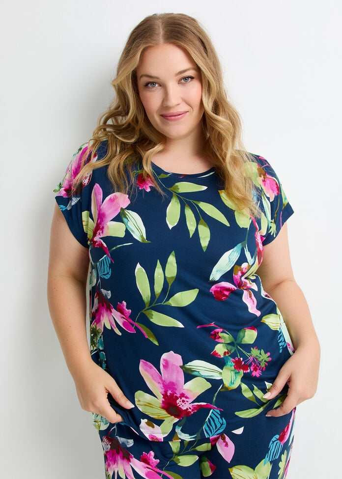Bamboo Floral Night Pyjama Top, PRINT, hi-res