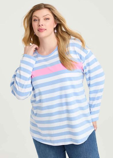 Plus Size Cotton Pastel Stripe Top