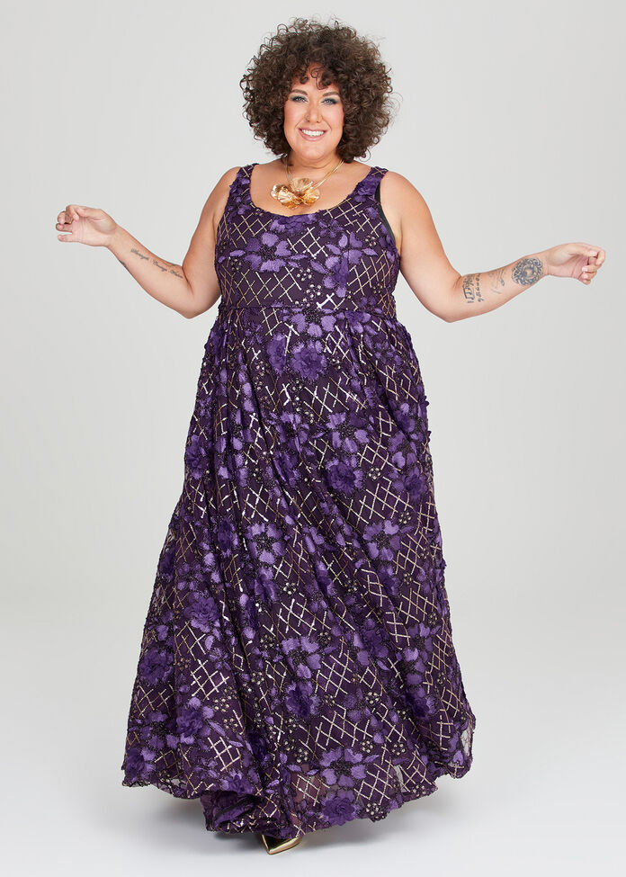 Candlelight Sequin Flower Gown, , hi-res