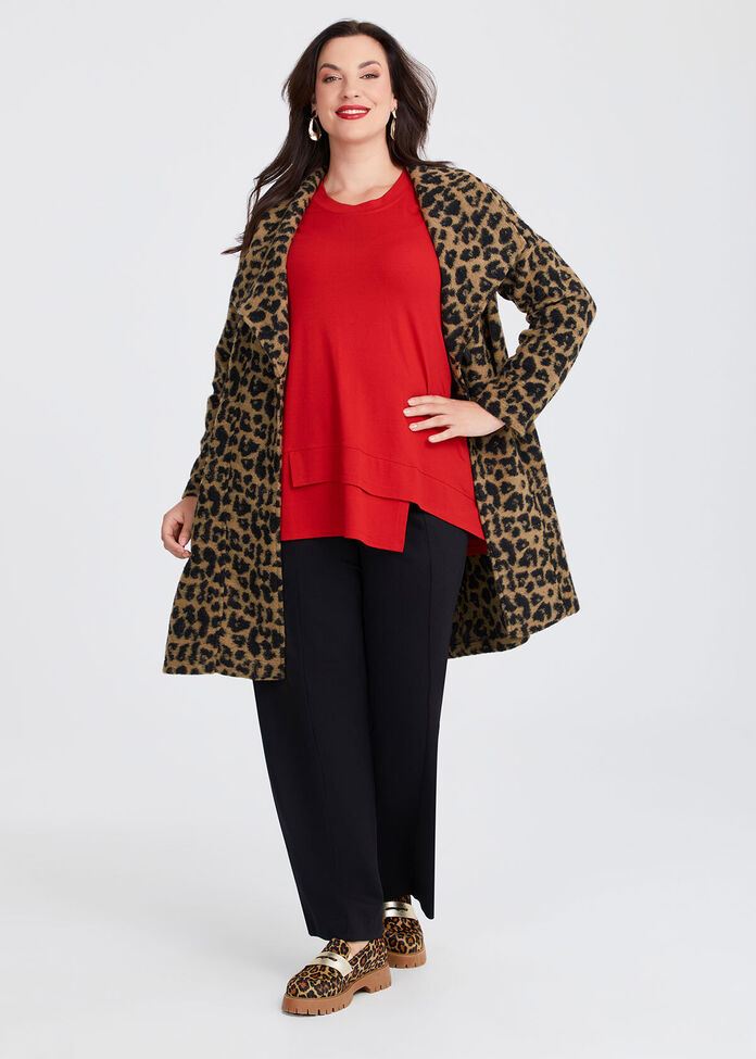 Leopard Boiled Wool Blend Coat, , hi-res