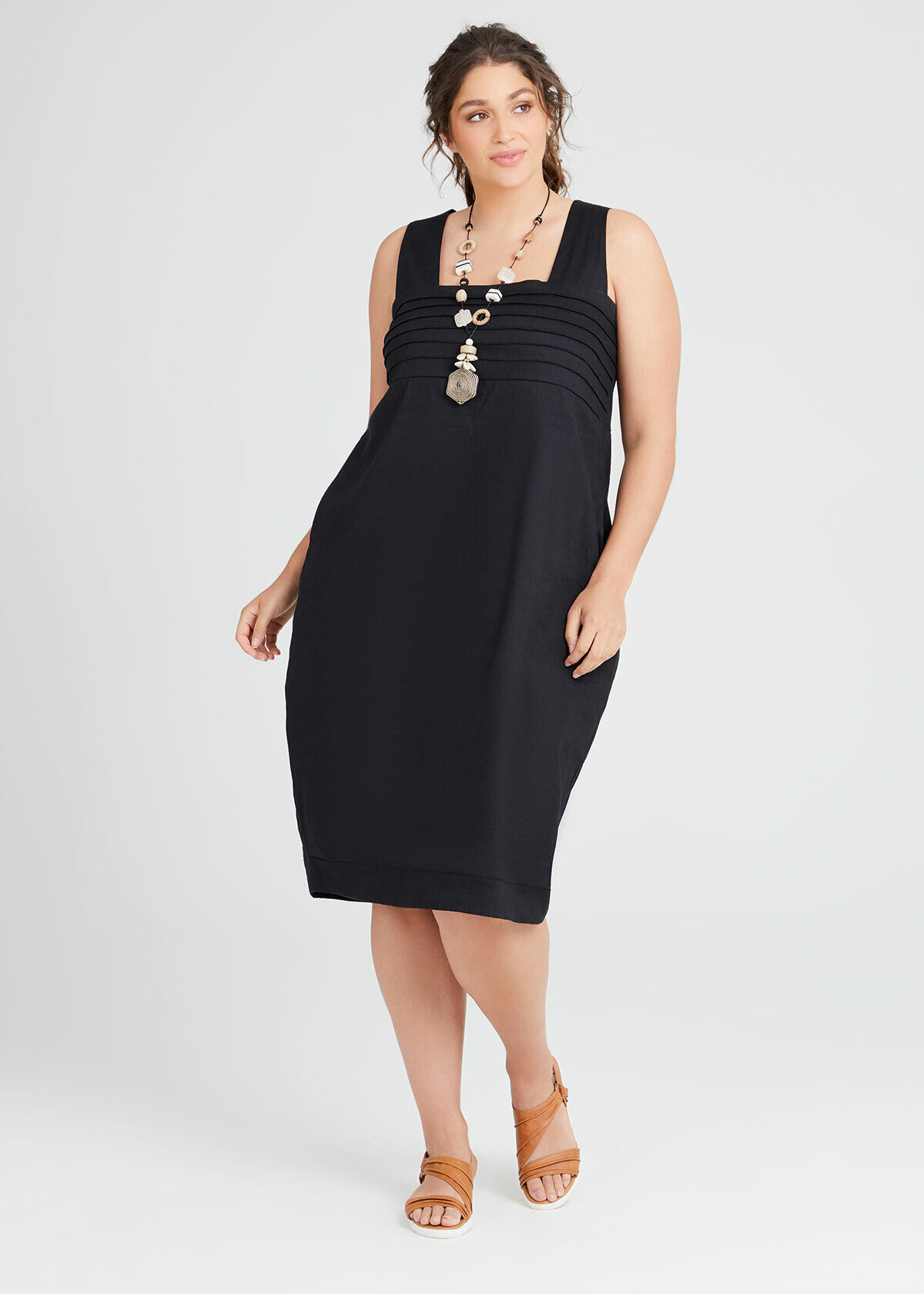 Plus size online black linen dress