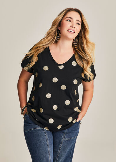 Plus Size Cotton Sequin Spot T-shirt