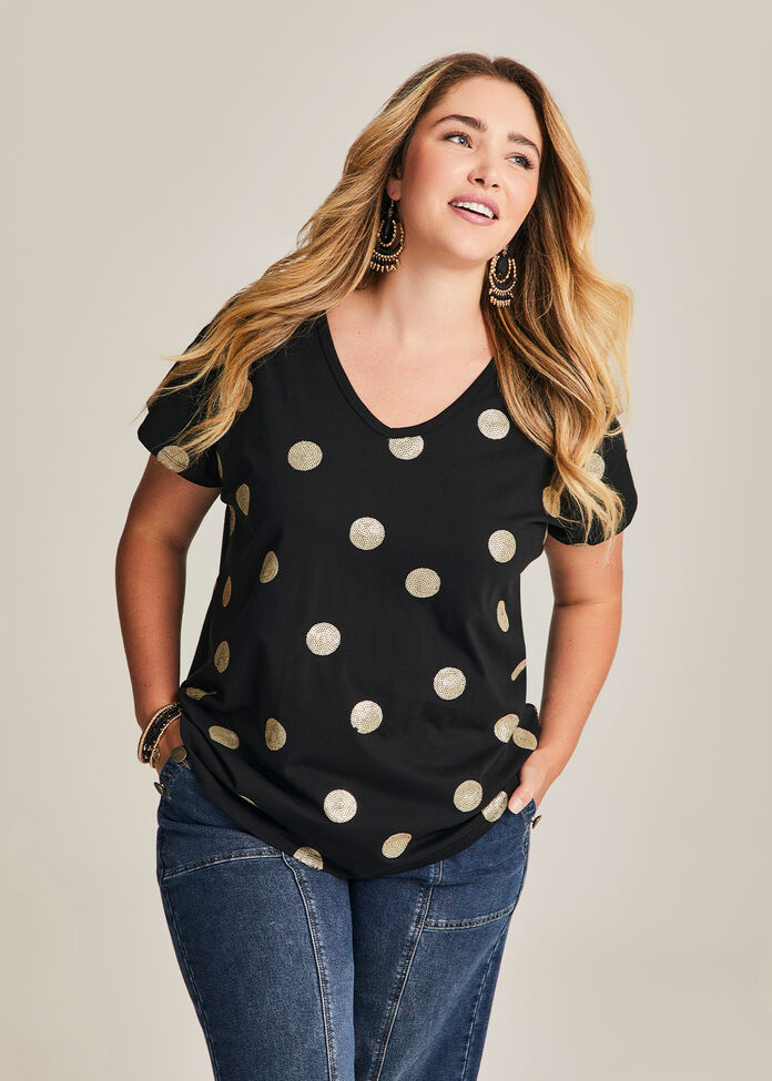 Cotton Sequin Spot T-shirt, , hi-res