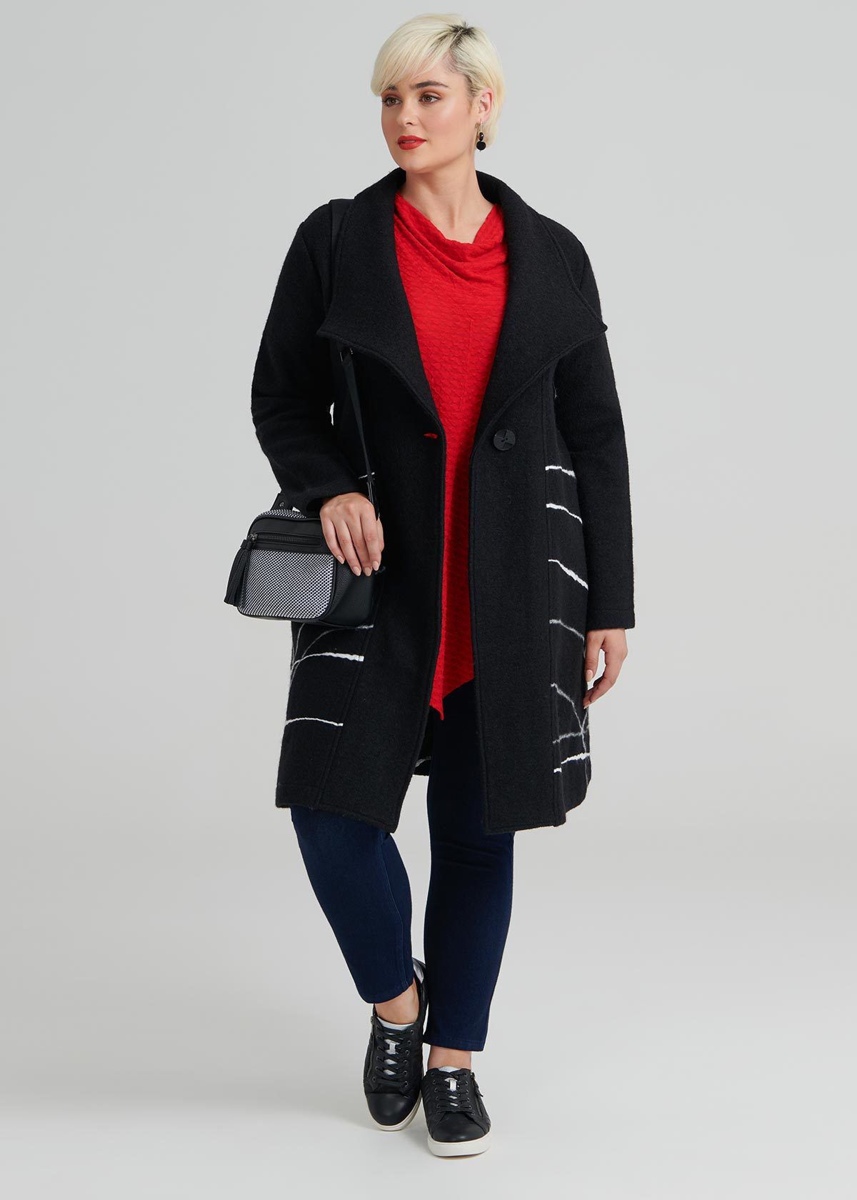 boiled wool black coat