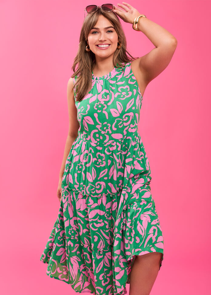 Natural Sleeveless Tiered Dress, , hi-res