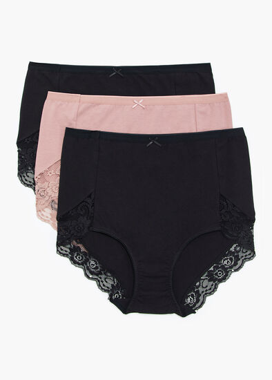 Plus Size 3 Pack Cotton Lace Full Briefs