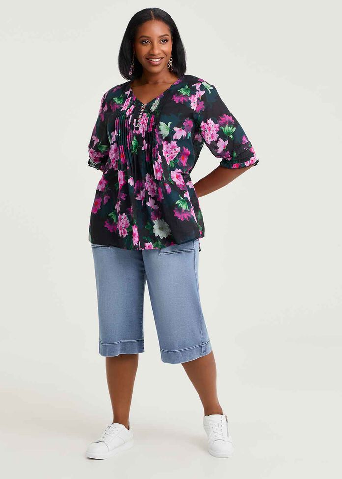 Cotton Pintuck Pretty Bloom Top, , hi-res