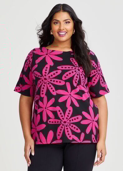 Plus Size Cotton Dot Flower T-shirt