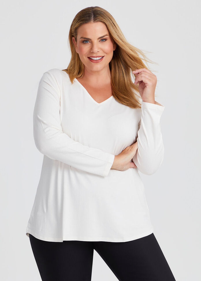 Natural Everyday V-neck Long Sleeve Top, , hi-res