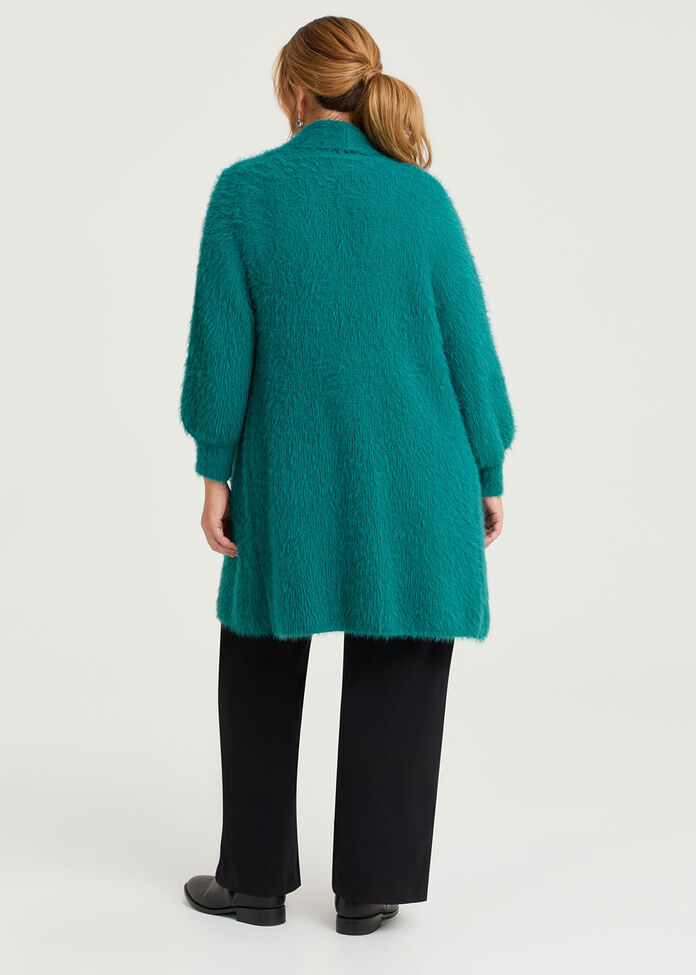 Fluffy Knit Cosy Cardigan, TEAL, hi-res