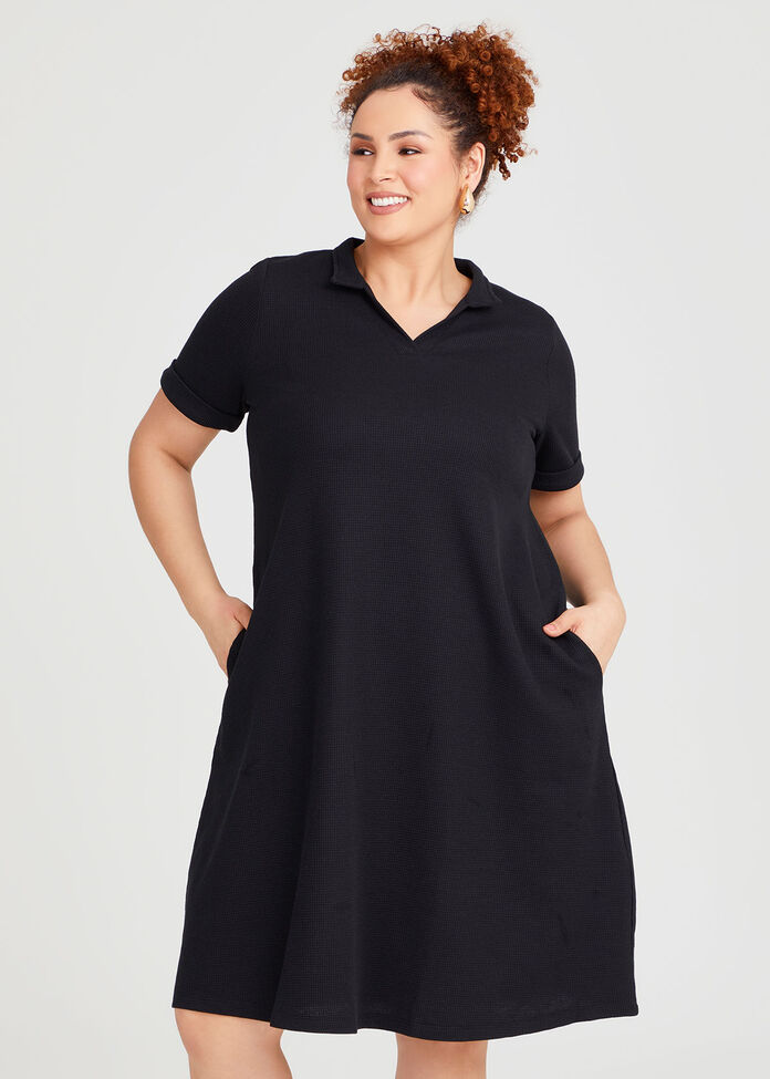 Waffle Collared Dress, , hi-res