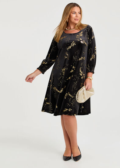Plus Size Gold Foil Cocktail Tunic Dress
