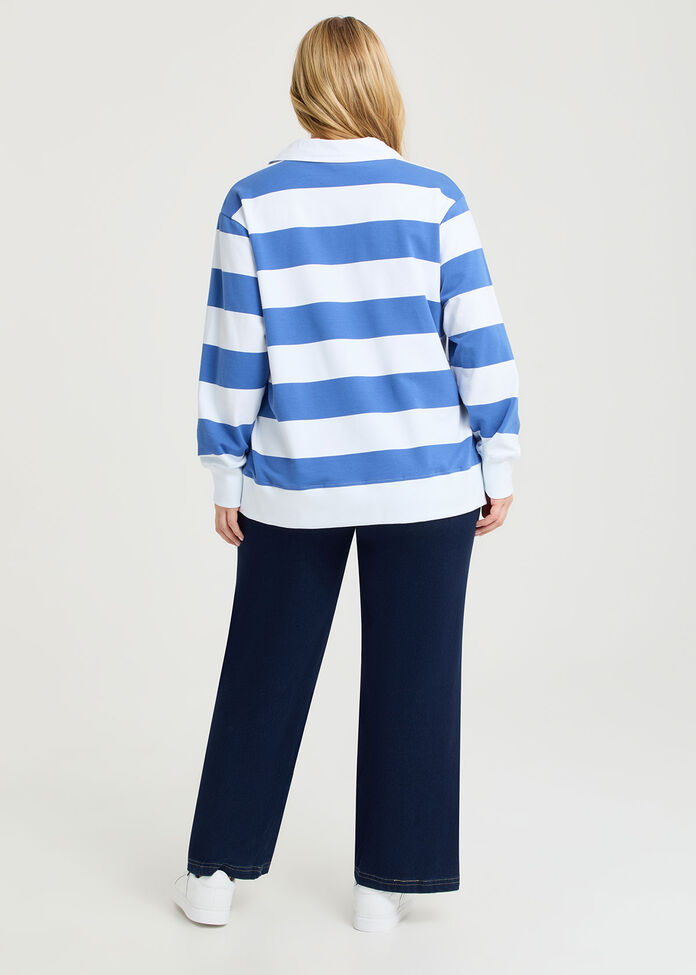 Cotton Polo Neck Sweatshirt, RADIANT BLUE/WHITE, hi-res