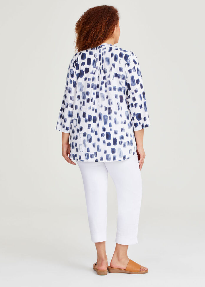Carmin Beige Spot Linen Blend Top