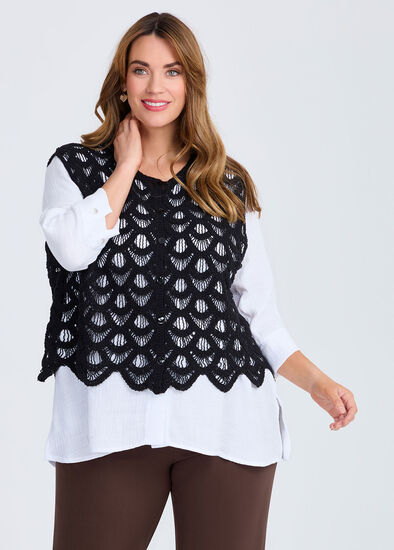 Plus Size Cotton Scallop Lace Knit Vest