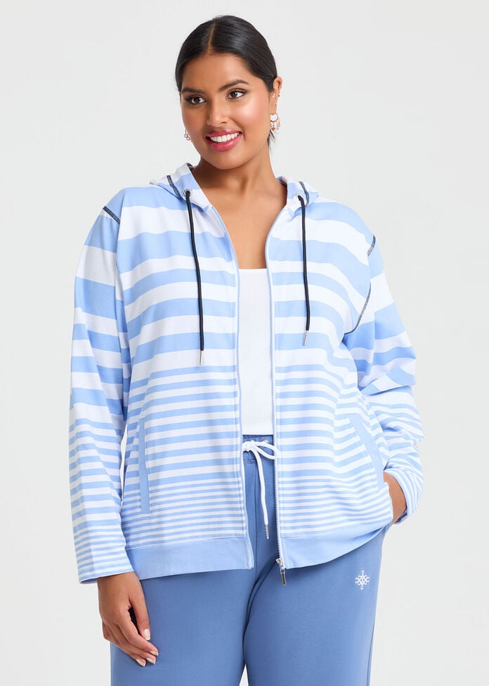 Stripe Zip Through Hoodie, , hi-res
