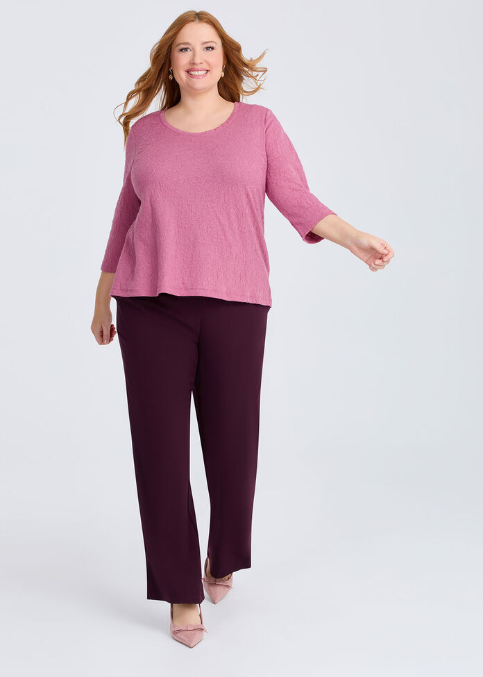 Floral Textured Knit Top, DEEP ROSE, hi-res