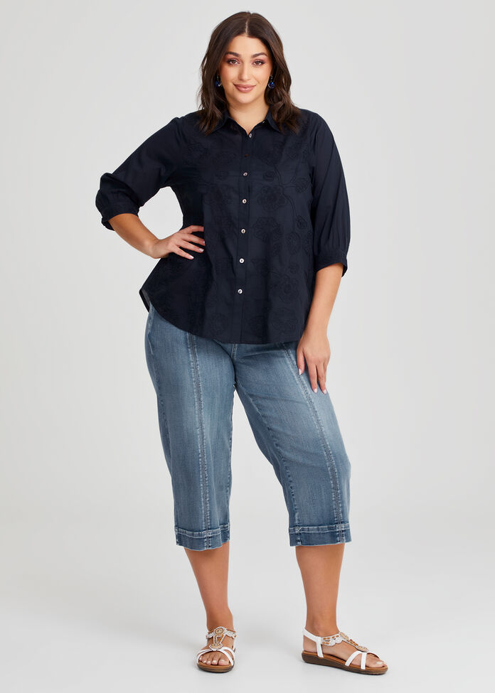 Plus Size Women Summer Artsy Embroidery 100%Cotton Shirt