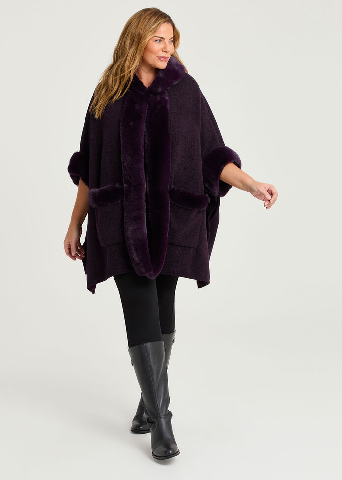 Hooded Fur Luxurious Cape, , hi-res