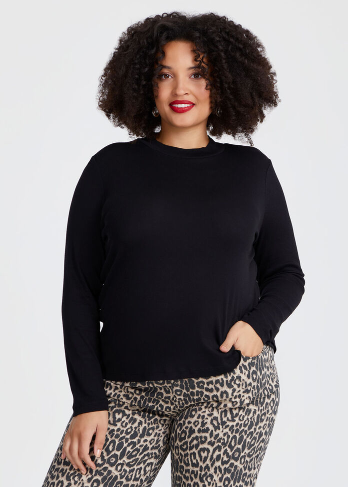 Pima Cotton Blend Mock Neck Top, , hi-res