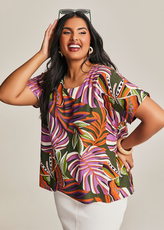 Natural Palm Print Top, , hi-res