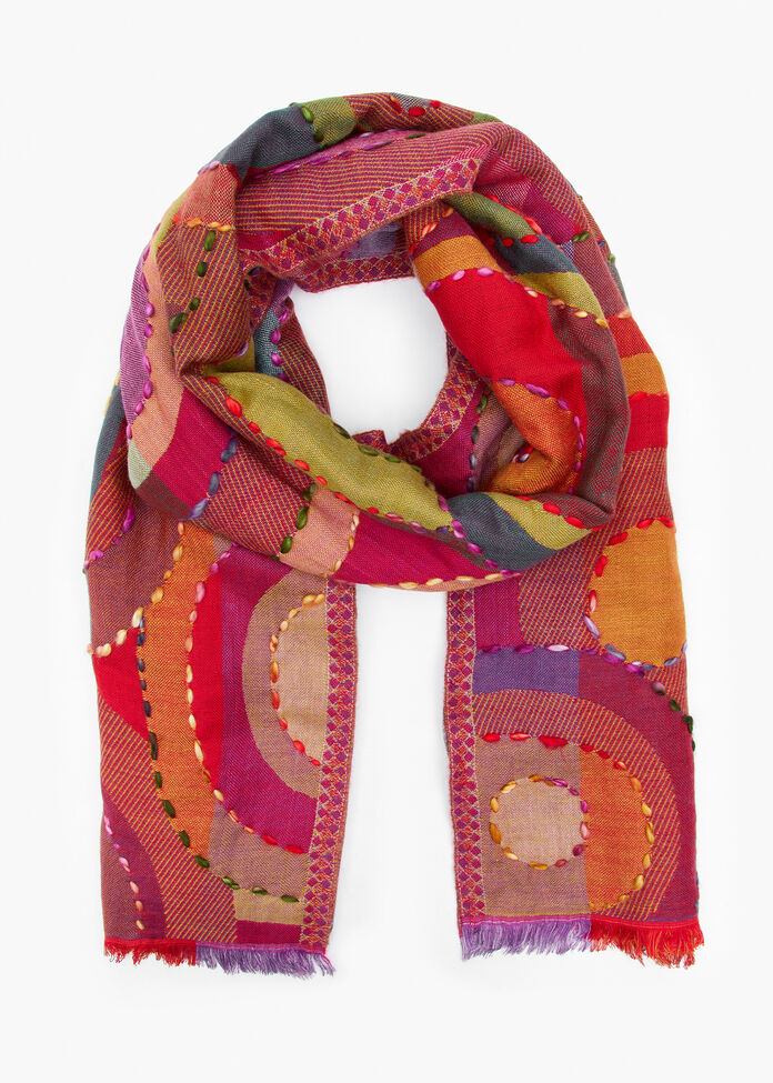 Circle Embroidered Scarf, , hi-res