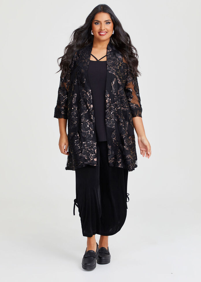 Rose Gold Satin Mesh Cardigan, , hi-res