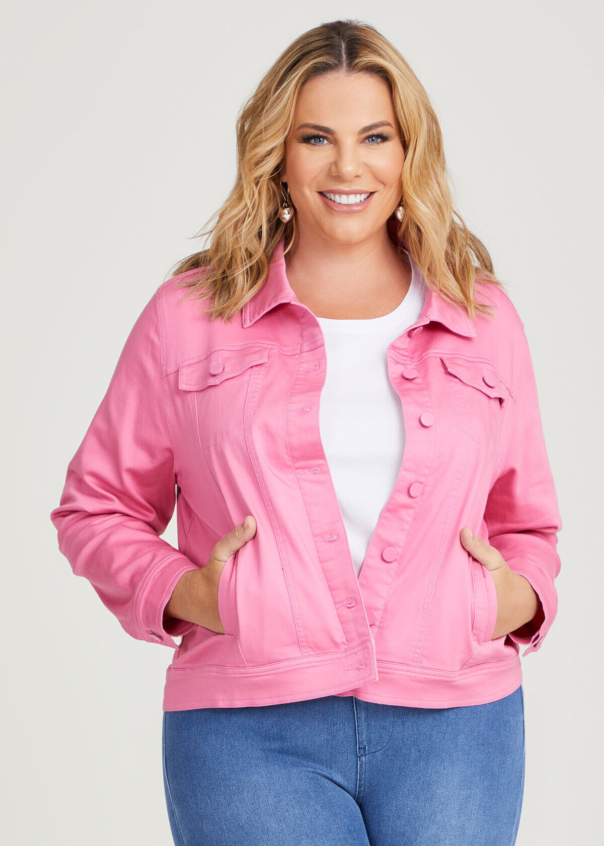 Pink plus shop size denim jacket