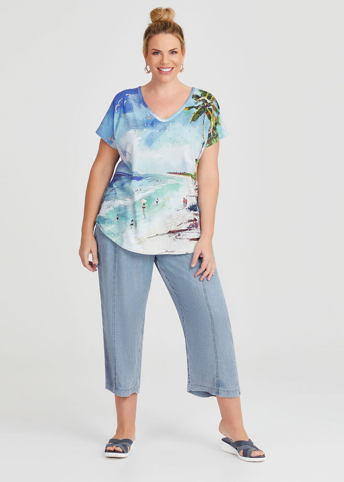 Chambray Seam Detail Crop Pant, , hi-res