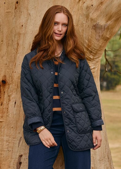Plus Size Quilted Cord Trim Barn Jacket
