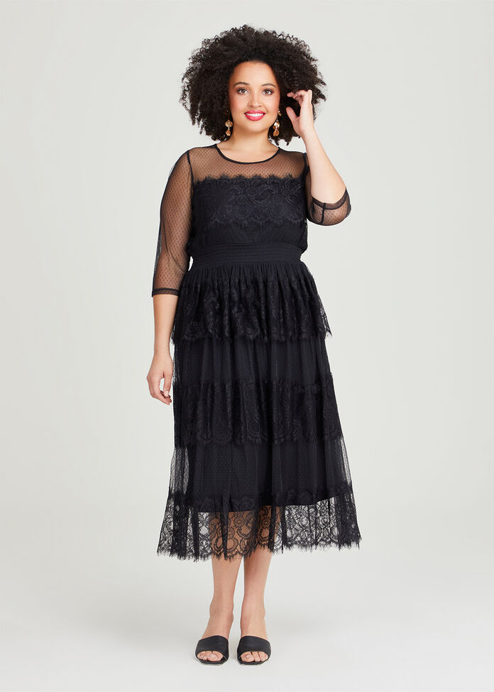 Shop Plus Size Elle Tier Lace Evening Dress in Black | Sizes 12-30 ...