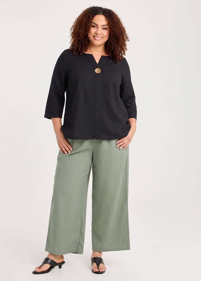 Cotton Linen Button Detail Top, , hi-res