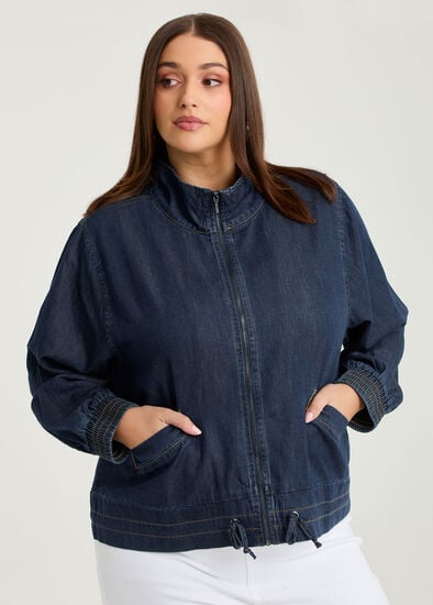Plus Size Cotton Lyocell Funnel Neck Jacket