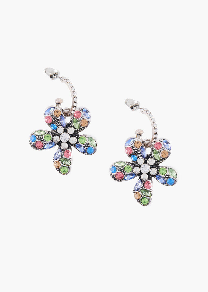 Crystal Flower Earrings, , hi-res