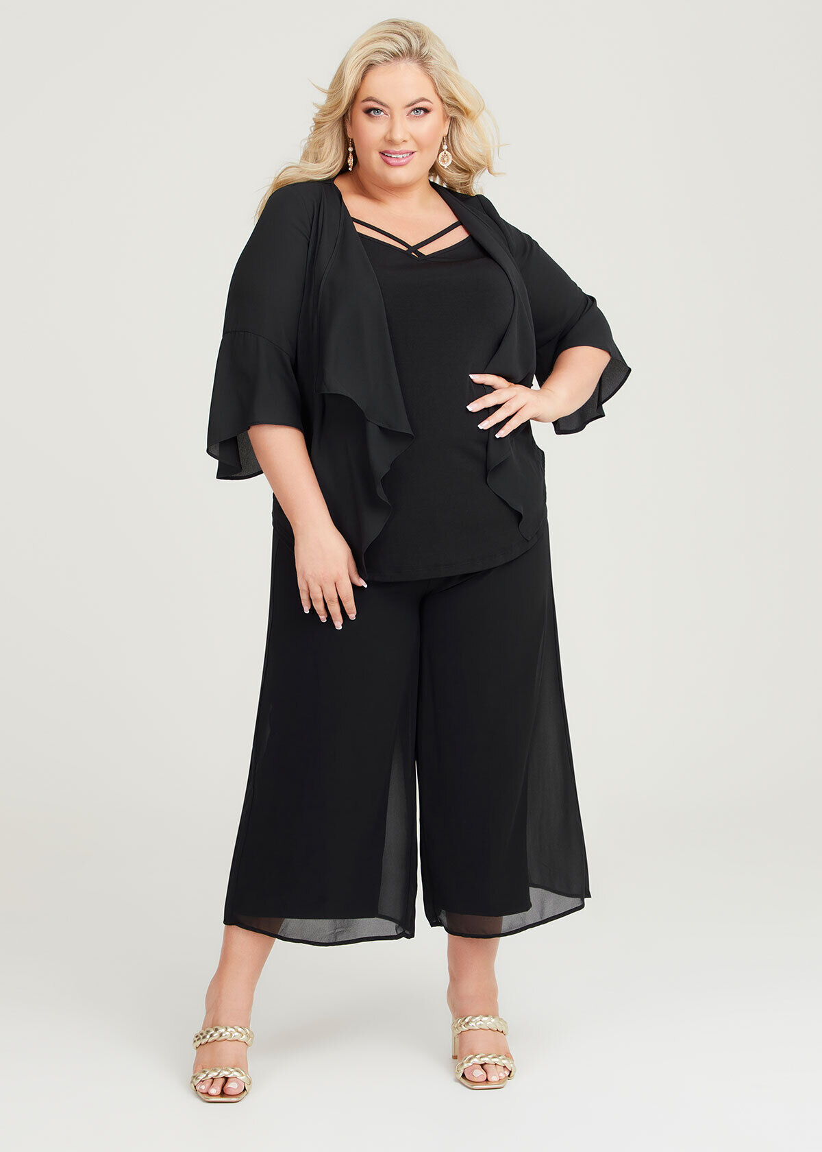 Shop Plus Size Waterfall Short Chiffon Shrug in Black Sizes 12