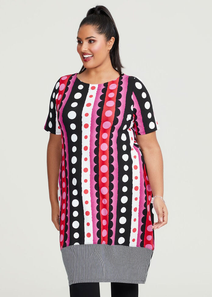 Natural Linear Spot Stripe Dress, , hi-res