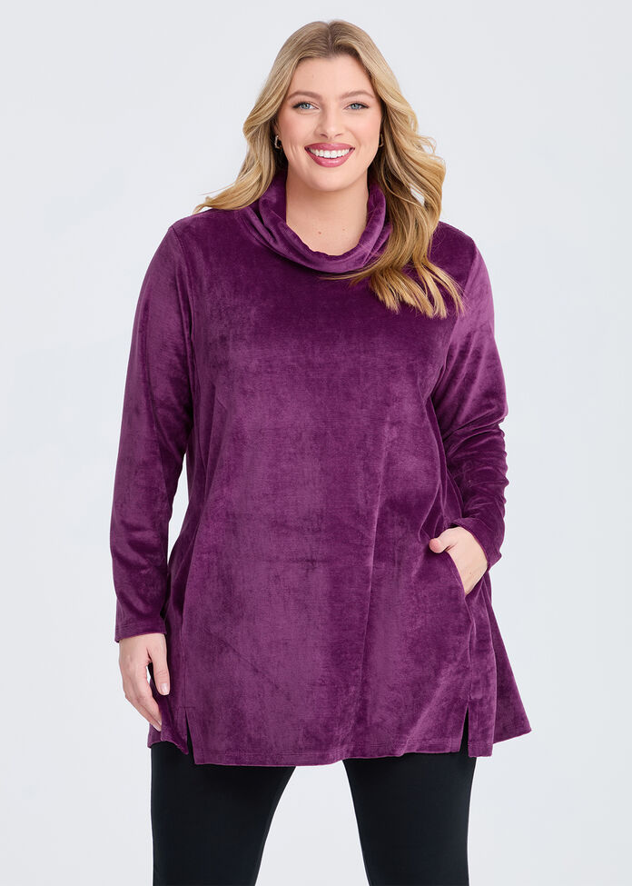 Velour Cowl Neck Tunic, , hi-res