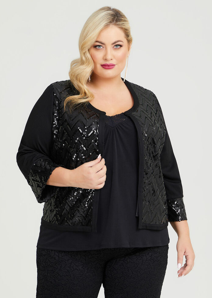 Shop Plus Size Decadent Sequin Evening Jacket in Black | Taking Shape AU