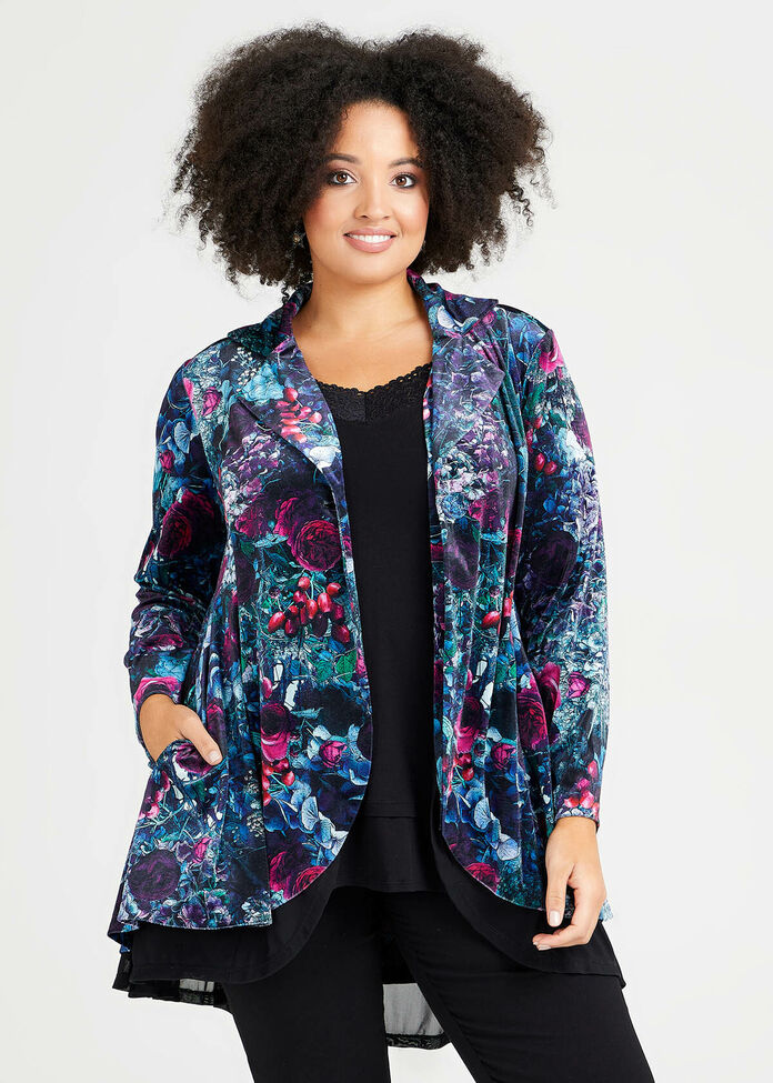 Shop Plus Size Velour Winter Bloom Jacket, Floral Taking Shape AU