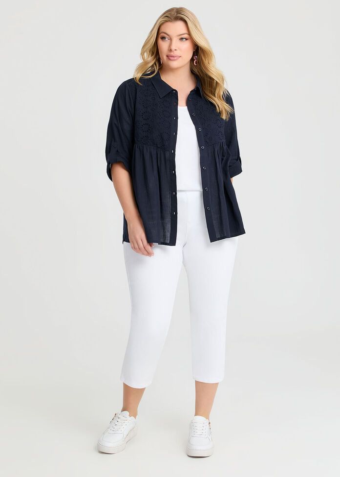 Cotton Broderie Spliced Shirt, , hi-res