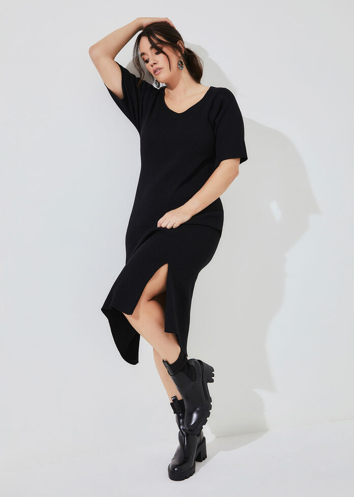 Rib Knit Short Sleeve Dress, , hi-res