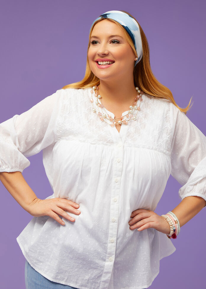 Cotton Embroidered Top, , hi-res