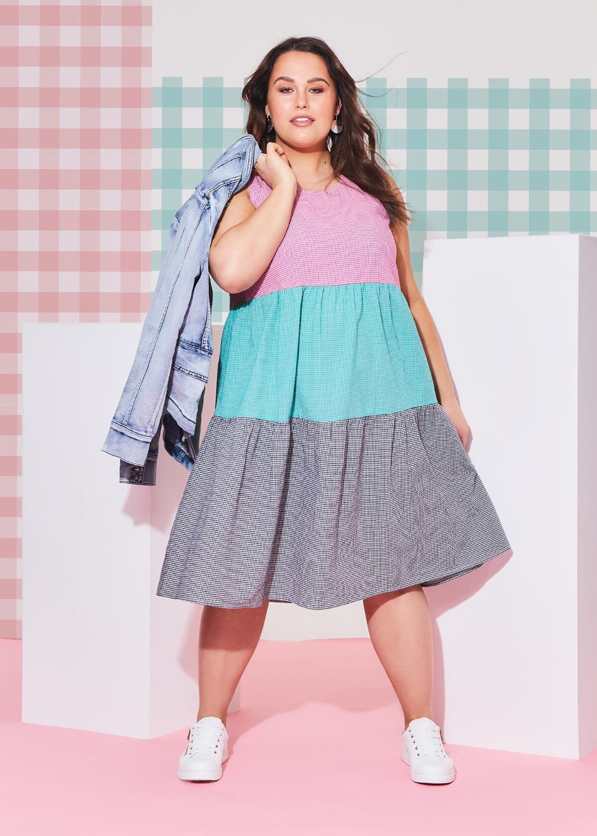 Shop Plus Size Spliced Seersucker Dress in Multi Taking Shape AU